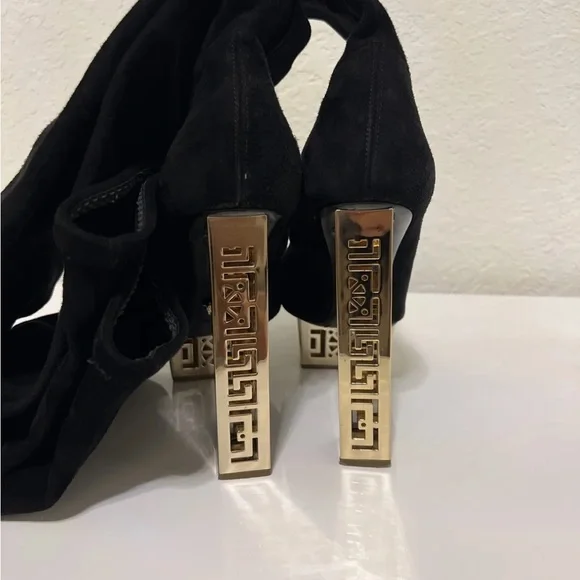 Versace Greek, Boots over the knee, black suede, 38 European - Picture 5 of 8